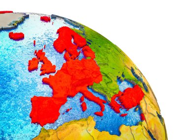 OECD Avrupa ülkeleri Highlighted su ve görünür ülke sınırları ile 3d dünya modeli. 3D çizim.