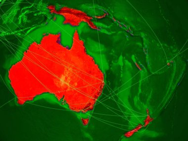 Avustralya temsil eden hava trafik veya telekomünikasyon ağları ile uzayda yeryüzünde. 3D çizim. Nasa tarafından döşenmiş bu görüntü unsurları.