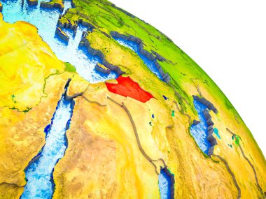 Suriye vurgulanan su ve görünür ülke sınırları ile 3d dünya modeli. 3D çizim.