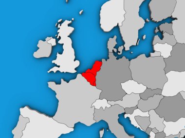 Benelux Birliği mavi siyasi 3d dünya üzerinde. 3D çizim.