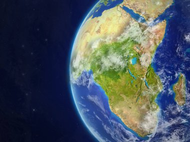 Afrika güzel modeli bir çok ayrıntılı gezegenin yüzey ve bulutlar Dünya gezegeni uzaydan. 3D çizim. Nasa tarafından döşenmiş bu görüntü unsurları.
