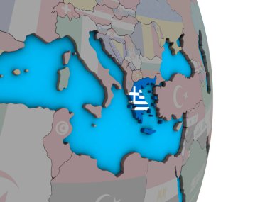 Yunanistan ile basit siyasi 3d dünya üzerinde katıştırılmış ulusal bayrak. 3D çizim.