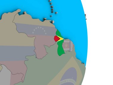 Guyana basit siyasi 3d dünya üzerinde katıştırılmış ulusal bayrak ile. 3D çizim.
