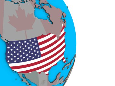 ABD ile basit siyasi 3d dünya üzerinde katıştırılmış ulusal bayrak. 3D çizim.