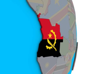 Angola basit siyasi 3d dünya üzerinde katıştırılmış ulusal bayrak ile. 3D çizim.