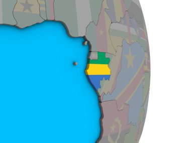 Gabon basit siyasi 3d dünya üzerinde katıştırılmış ulusal bayrak ile. 3D çizim.