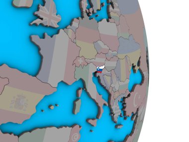 Slovenya ile basit siyasi 3d dünya üzerinde katıştırılmış ulusal bayrak. 3D çizim.