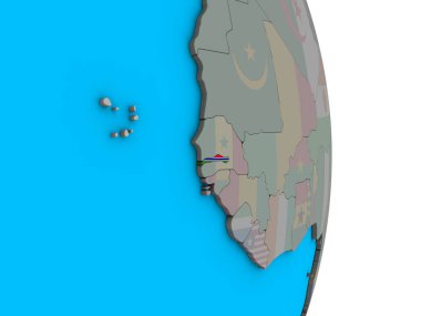 Gambiya basit siyasi 3d dünya üzerinde katıştırılmış ulusal bayrak ile. 3D çizim.