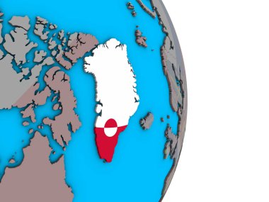 Grönland basit siyasi 3d dünya üzerinde katıştırılmış ulusal bayrak ile. 3D çizim.