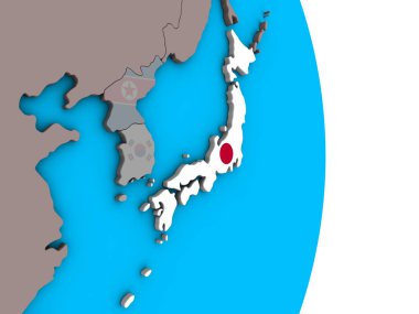 Japonya ile basit siyasi 3d dünya Ulusal bayrağını gömülü. 3D çizim.