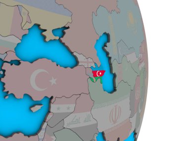 Azerbaycan ile basit siyasi 3d dünya üzerinde katıştırılmış ulusal bayrak. 3D çizim.