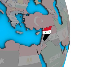 Suriye ile basit siyasi 3d dünya üzerinde katıştırılmış ulusal bayrak. 3D çizim.