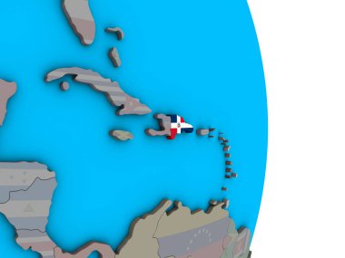 Dominik Cumhuriyeti basit siyasi 3d dünya üzerinde katıştırılmış ulusal bayrak ile. 3D çizim.