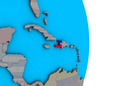 Basit siyasi 3d dünya üzerinde katıştırılmış ulusal bayrak ile Haiti. 3D çizim.