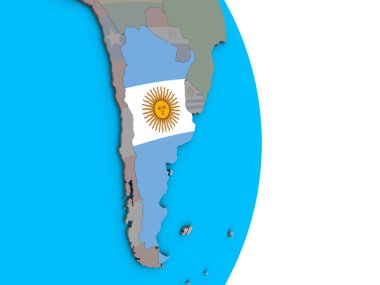 Arjantin ile basit siyasi 3d dünya üzerinde katıştırılmış ulusal bayrak. 3D çizim.