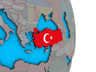 Katıştırılmış ulusal bayrak basit siyasi 3d dünya üzerinde hindi. 3D çizim.