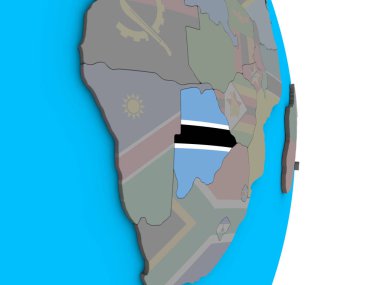 Botsvana basit siyasi 3d dünya üzerinde katıştırılmış ulusal bayrak ile. 3D çizim.