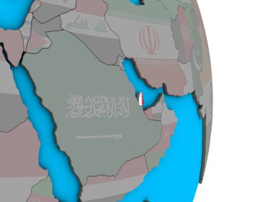 Basit siyasi 3d dünya üzerinde katıştırılmış ulusal bayrak ile Katar. 3D çizim.