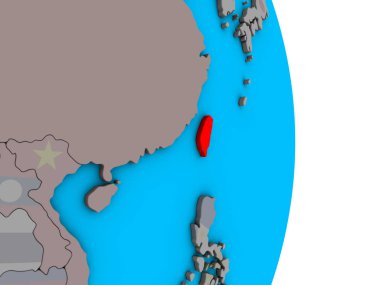 Tayvan ile basit siyasi 3d dünya üzerinde katıştırılmış ulusal bayrak. 3D çizim.