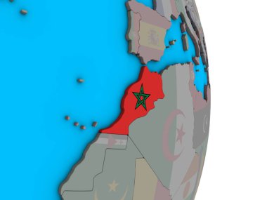 Fas ile basit siyasi 3d dünya üzerinde katıştırılmış ulusal bayrak. 3D çizim.