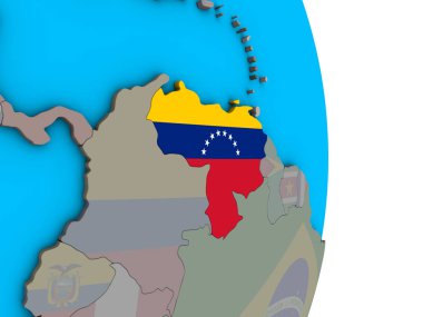Venezuela ile basit siyasi 3d dünya üzerinde katıştırılmış ulusal bayrak. 3D çizim.