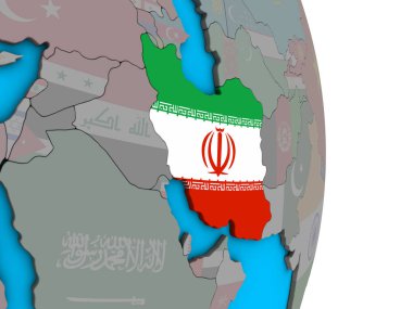 Iran ile basit siyasi 3d dünya üzerinde katıştırılmış ulusal bayrak. 3D çizim.