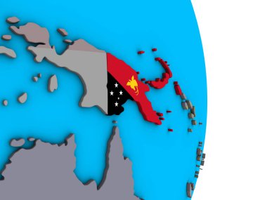 Papua Yeni Gine basit siyasi 3d dünya üzerinde katıştırılmış ulusal bayrak ile. 3D çizim.