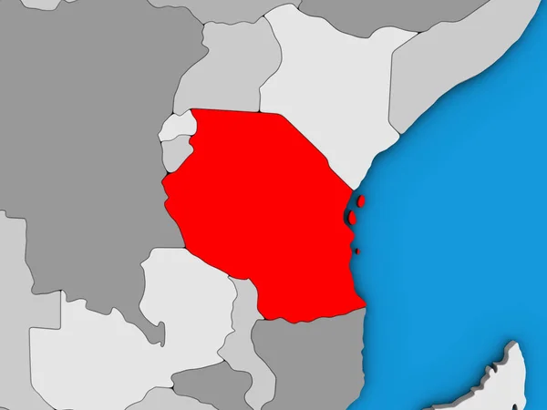 坦桑尼亚在蓝色政治3D — 图库照片