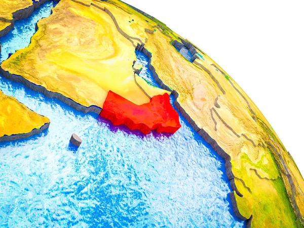 阿曼在3D 地球模型上强调了水和可见的国家边界 — 图库照片