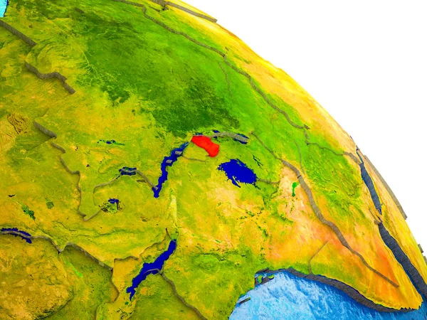 Rwanda Model Van Aarde Met Water Zichtbaar Landsgrenzen Gemarkeerd Illustratie — Stockfoto