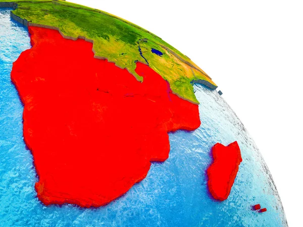 Southern Africa Highlighted Earth Model Water Visible Country Borders Illustration — Stock Photo, Image