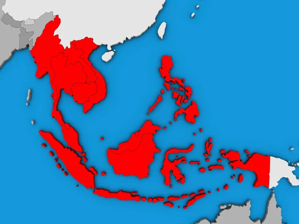 Południowo Wschodniej Azji Niebieski Globus Polityczny Ilustracja — Zdjęcie stockowe