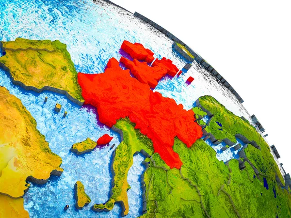 西欧在3D 地球模型中突出显示了水和可见的国家边界 — 图库照片