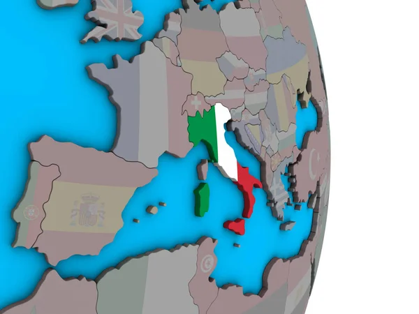 Italien Mit Eingebetteter Nationalflagge Auf Einem Einfachen Politischen Globus Illustration — Stockfoto