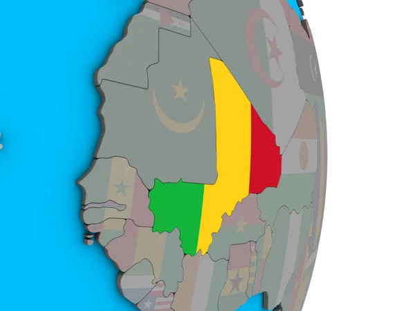 Mali Avec Drapeau National Intégré Sur Simple Globe Politique Illustration — Photo