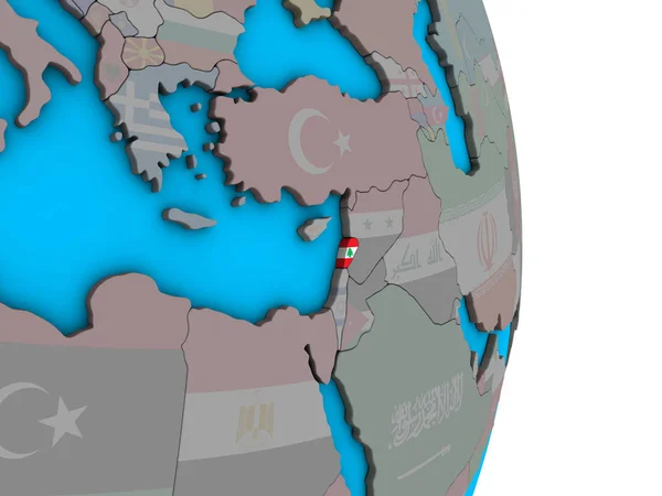 黎巴嫩在简单的政治3D 地球上嵌入国旗 — 图库照片