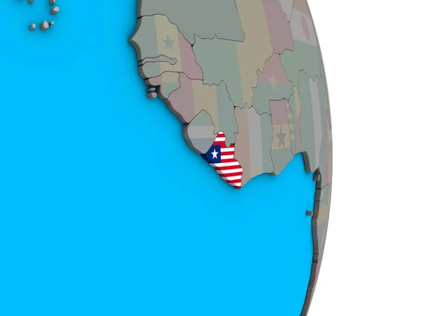 利比里亚在简单的政治3D 地球上嵌入国旗 — 图库照片