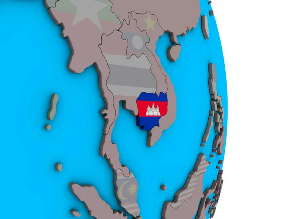 간단한 정치적인 지구에 국기와 캄보디아 일러스트 — 스톡 사진