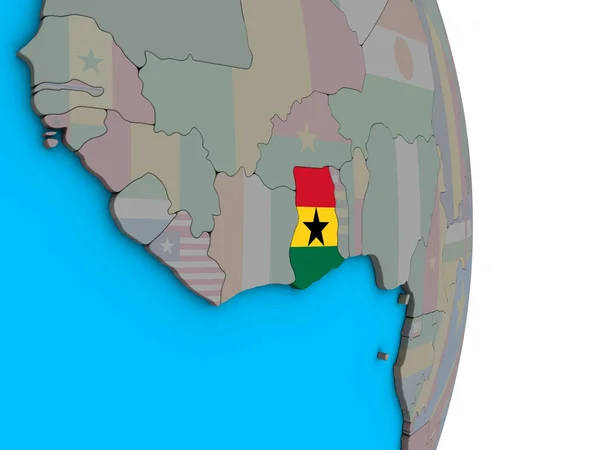 Γκάνα Ενσωματωμένο Εθνική Σημαία Απλό Πολιτικό Τρισδιάστατη Υδρόγειο Απεικόνιση — Φωτογραφία Αρχείου