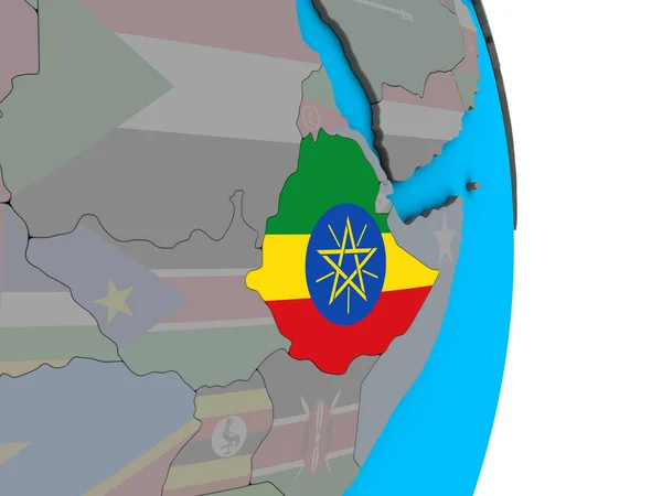 Etiopía Con Bandera Nacional Incrustada Simple Globo Político Ilustración — Foto de Stock