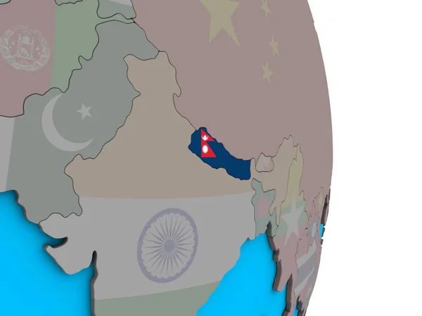 Nepal Met Ingesloten Nationale Vlag Eenvoudige Politieke Globe Illustratie — Stockfoto