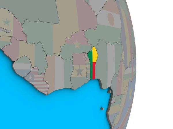 Benin Met Ingesloten Nationale Vlag Eenvoudige Politieke Globe Illustratie — Stockfoto