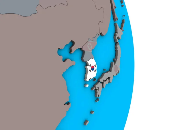 単純な政治的な 地球儀上の埋め込まれた国旗と韓国 イラストレーション — ストック写真