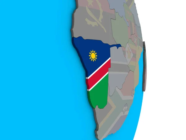 Namibia Mit Eingebetteter Nationaler Flagge Auf Einem Einfachen Politischen Globus — Stockfoto