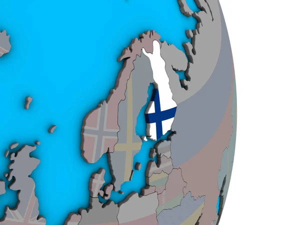 Финляндия Встроенным Национальным Флагом Простом Политическом Глобусе Иллюстрация — стоковое фото