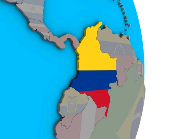 Κολομβία Ενσωματωμένο Εθνική Σημαία Απλό Πολιτικό Τρισδιάστατη Υδρόγειο Απεικόνιση — Φωτογραφία Αρχείου