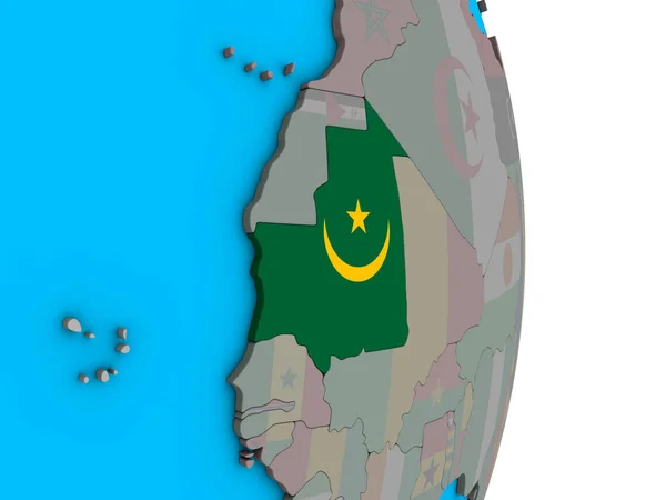 Mauritania Con Bandera Nacional Incrustada Simple Globo Político Ilustración —  Fotos de Stock