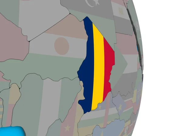 乍得在简单的政治3D 地球上嵌入国旗 — 图库照片