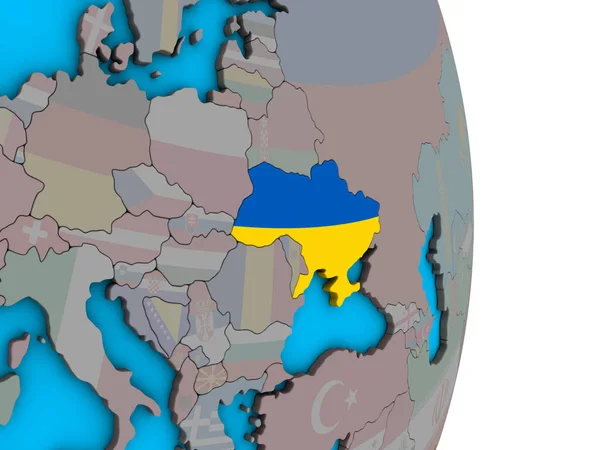 Ukraine Avec Drapeau National Intégré Sur Simple Globe Politique Illustration — Photo