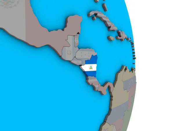 Nicaragua Met Ingesloten Nationale Vlag Eenvoudige Politieke Globe Illustratie — Stockfoto